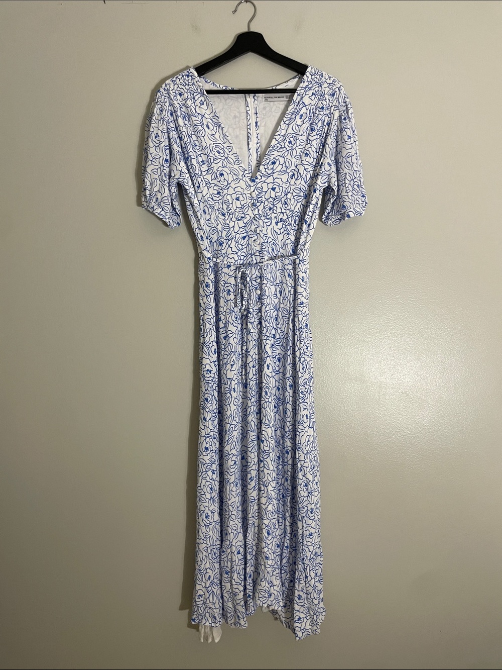 Faithfull the Brand Belvista Blue and White Floral V-Neck Maxi Dress